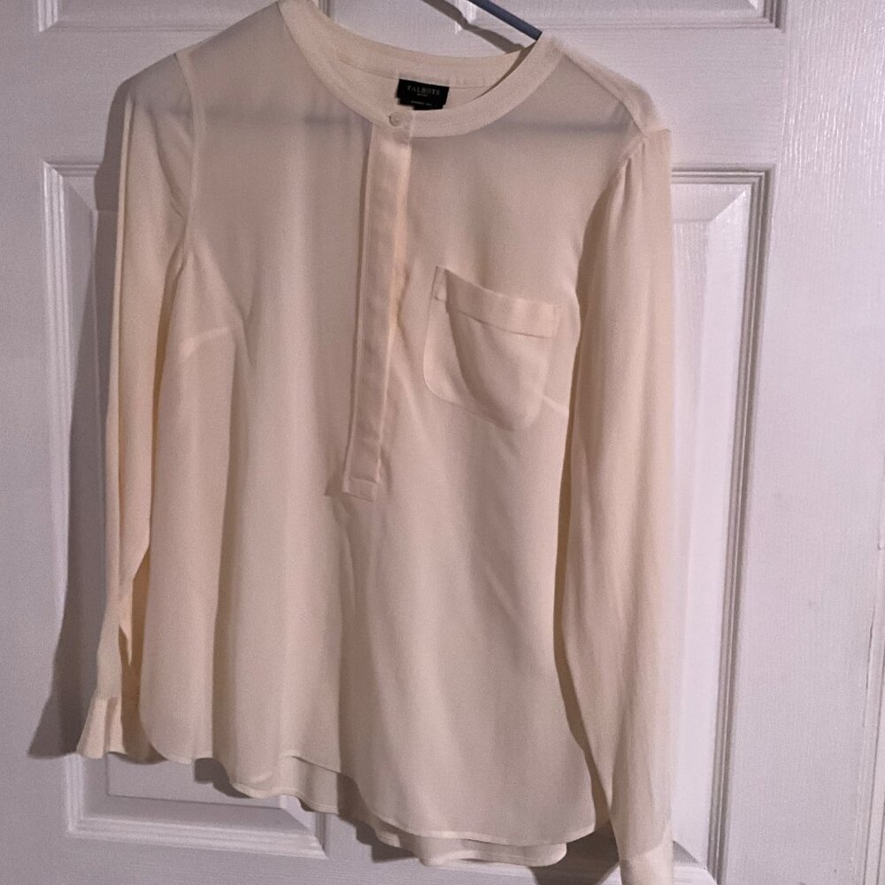 Talbots Petite Medium Washable Silk Cream Button-Front Blouse‎